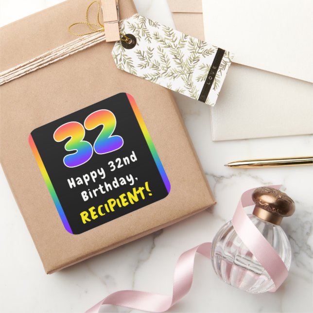 Sticker Carré 32e anniversaire : Rainbow Spectrum # 32, Nom pers (Cadeaux)
