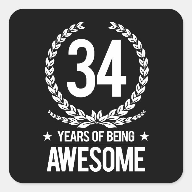 Sticker Carré 34e anniversaire (34 ans d'être génial) (Devant)