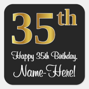 Sticker Carré 35e anniversaire - Elégant luxe Faux Gold Look #