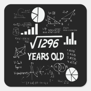 Sticker Carré 36 ans Enseignant des mathématiques Anniversaires 
