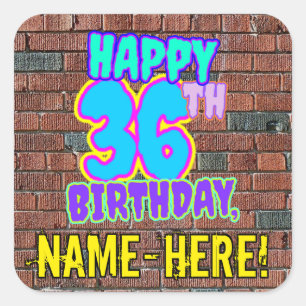 Sticker Carré 36e anniversaire - Amusant, Graffiti urbain inspir