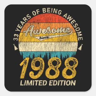 Sticker Carré 37 Ans 1988 Retro Awesome 37e anniversaire Cadeau