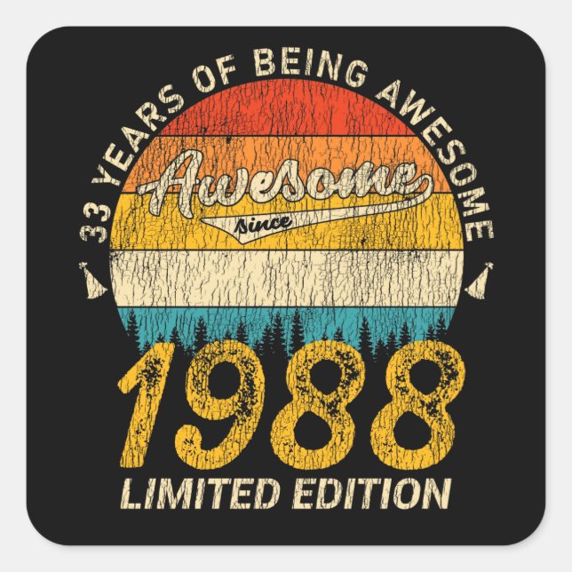 Sticker Carré 37 Ans 1988 Retro Awesome 37e anniversaire Cadeau (Devant)