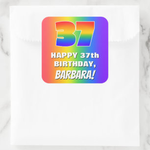 Sticker Carré 37e anniversaire : coloré, amusant Motif arc-en-ci