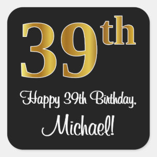 Sticker Carré 39e anniversaire - Elégant Luxueux Faux Gold Look