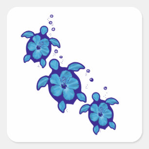 Sticker Carré 3 tortues bleues de Honu