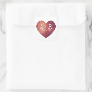 Sticker Carré 3d coeur rouge couple monogramme jour de mariage