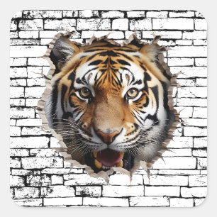 Sticker Carré 3D Jaguar Wall Break Art - Safari réaliste