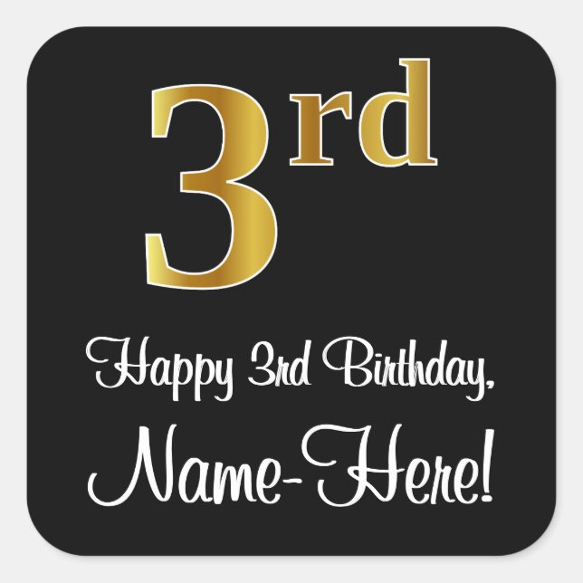 Sticker Carré 3e anniversaire - Elégant luxe Faux Gold Look # (Devant)
