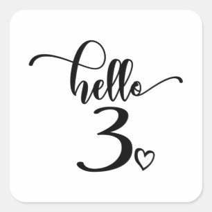 Sticker Carré 3e anniversaire Filles Bonjour Trois mignonnes 3 a