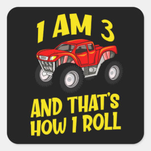 Sticker Carré 3e anniversaire Monster Truck Kids Car Don