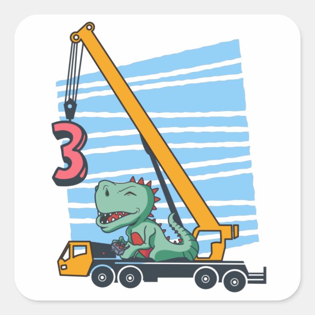 Sticker Carré 3e anniversaire pour enfants de 3 ans B jour (Devant)