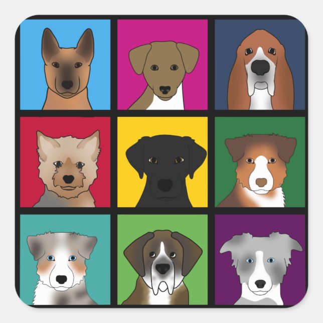 Sticker Carré 3x3 chiens (Devant)