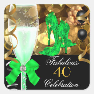 Sticker Carré 40 ans et Fabuleux Fête d'anniversaire Vert Citron