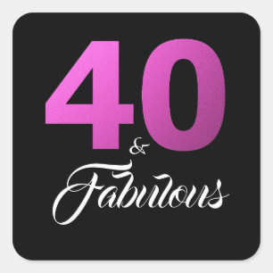 Sticker Carré 40 et fabuleux anniversaire rose noir