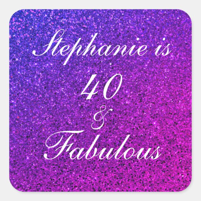 Sticker Carré 40 Et Fabuleux Anniversaire Rose violet Parties sc (Devant)