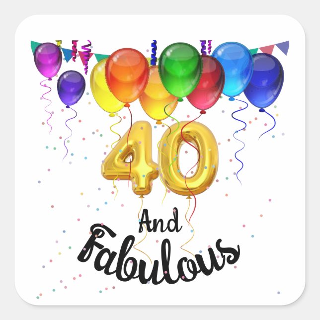 Sticker Carré 40 et fabuleux ballons d'anniversaire (Devant)