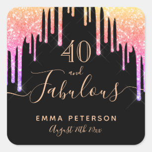 Sticker Carré 40 fabuleux anniversaire noir parties scintillant