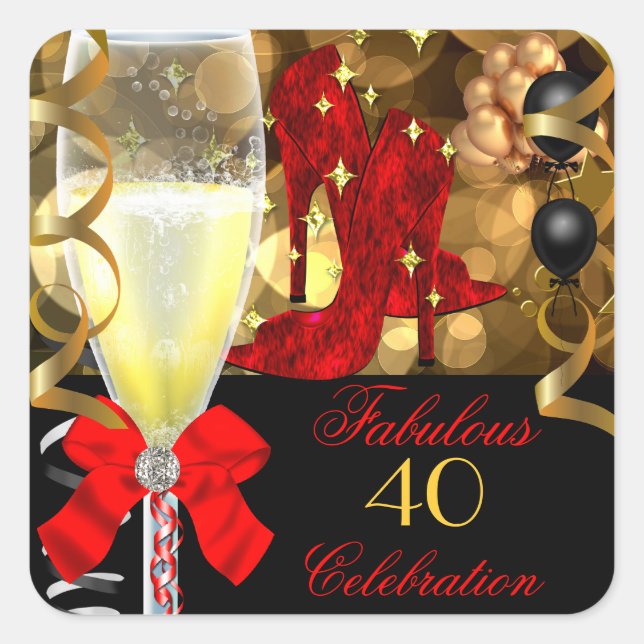 Sticker Carré 40 Fabuleux Noir Rouge Chaussures Anniversaire (Devant)