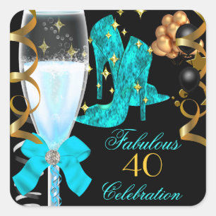 Sticker Carré 40 & Fabuleux Turquoise Blue Gold Chaussures d'ann