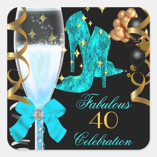Sticker Carré 40 & Fabuleux Turquoise Blue Gold Chaussures d'ann (Devant)