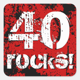 Sticker Carré 40e anniversaire 40 rochers ! Grunge rouge et noir