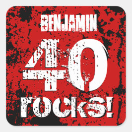 Sticker Carré 40e anniversaire 40 rochers ! Grunge rouge et noir
