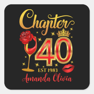 Sticker Carré 40e anniversaire, chapitre 40 dame, femmes