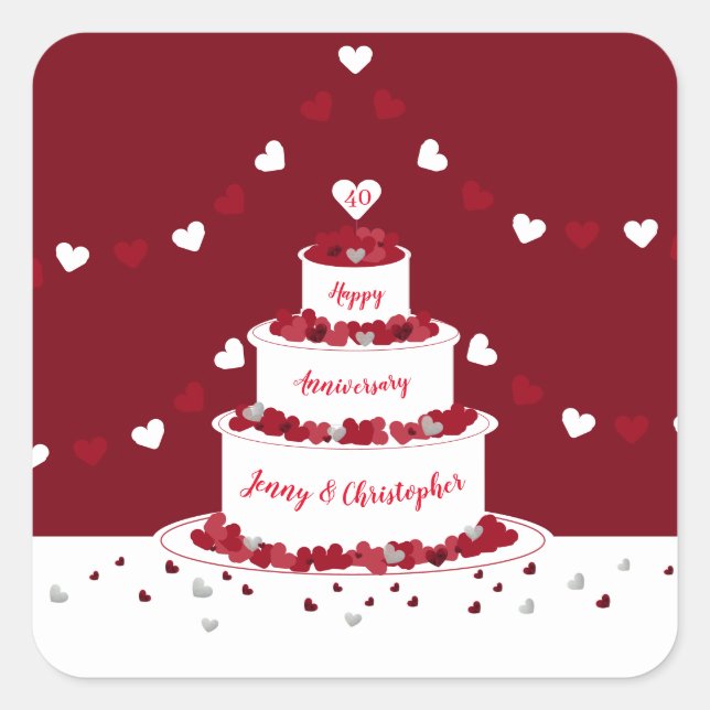 Sticker Carré 40e anniversaire de rubis mariage conception de gâ (Devant)