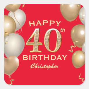 Sticker Carré 40e Anniversaire des Ballons Rouge et Or