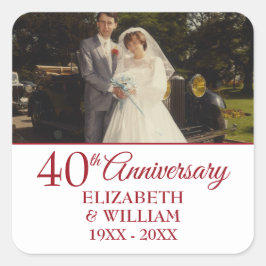 Sticker Carré 40e anniversaire du Mariage de Ruby Photo simple