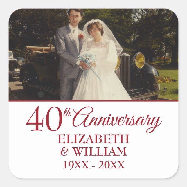Sticker Carré 40e anniversaire du Mariage de Ruby Photo simple (Devant)