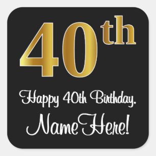 Sticker Carré 40e anniversaire - Elégant luxe Faux Gold Look #