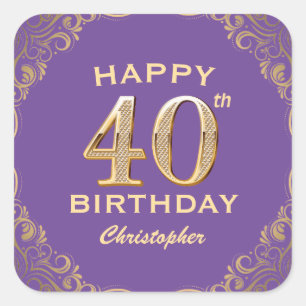 Sticker Carré 40e anniversaire fête violet et Parties scintillan