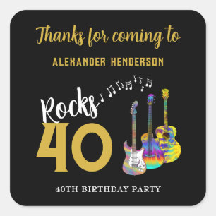 Sticker Carré 40e Anniversaire Guitare Rocks 40 Merci