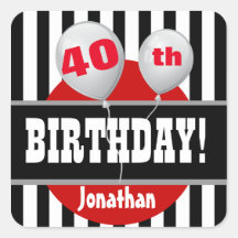 40e anniversaire Stripes et ballons NOIR ROUGE A04