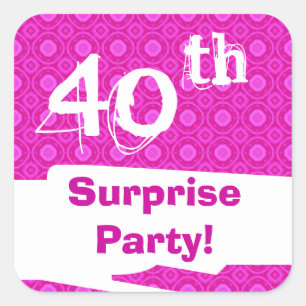 Sticker Carré 40e Surprise Anniversaire Motif rose Modèle