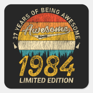 Sticker Carré 41 Ans 1984 Retro Awesome 41e anniversaire Cadeau