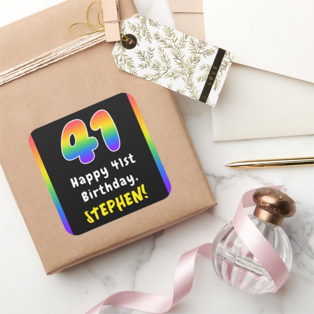 Sticker Carré 41e anniversaire : Rainbow Spectrum # 41, Nom pers (Cadeaux)