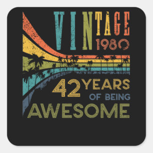 Sticker Carré 42 Anniversaire Vintage 1980 42e anniversaire
