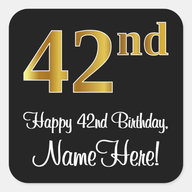 Sticker Carré 42e anniversaire - Elégant luxe Faux Gold Look # (Devant)