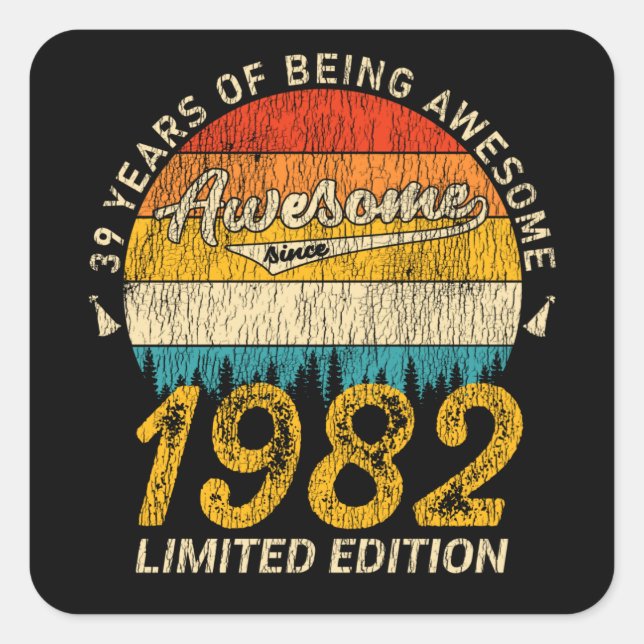 Sticker Carré 43 Ans 1982 Retro Awesome 43e anniversaire Cadeau (Devant)