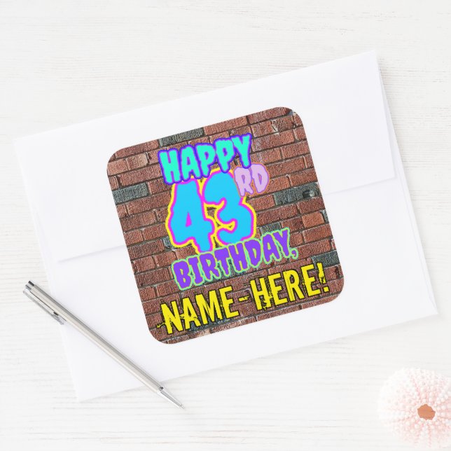 Sticker Carré 43e anniversaire - Amusant, Graffiti urbain inspir (Enveloppe)