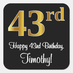 Sticker Carré 43e anniversaire - Elégant luxe Faux Gold Look #