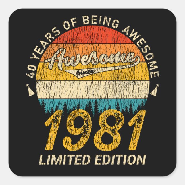 Sticker Carré 44 Ans 1981 Retro Awesome 44e anniversaire Cadeau (Devant)