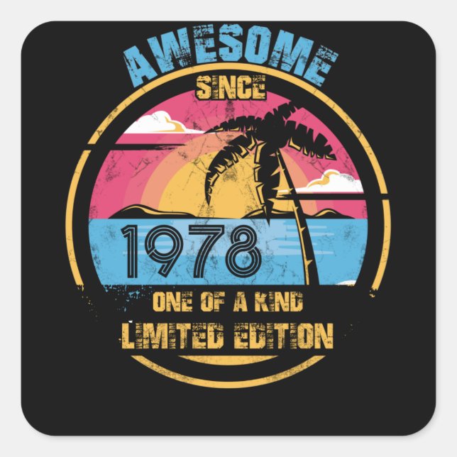Sticker Carré 44 Ans Awesome depuis 1978 44e anniversaire (Devant)
