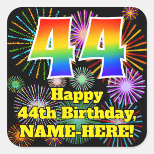 Sticker Carré 44e anniversaire : Fun Fireworks Look, Arc-en-ciel
