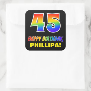 Sticker Carré 45e anniversaire : Bold, amusant, simple, arc-en-c
