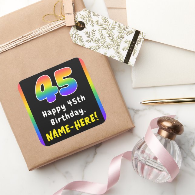 Sticker Carré 45e anniversaire : Rainbow Spectrum # 45, Nom pers (Cadeaux)