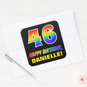 Sticker Carré 46e anniversaire : Bold, amusant, simple, arc-en-c